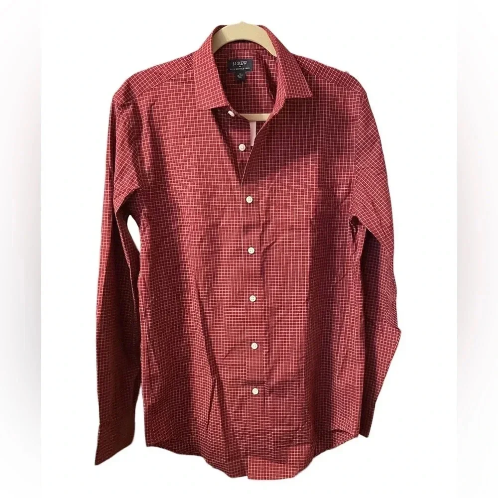 NWT J.CREW THOMPSON MAROON CHECKERED FLEX FIT BUTTON DOWN SHIRT